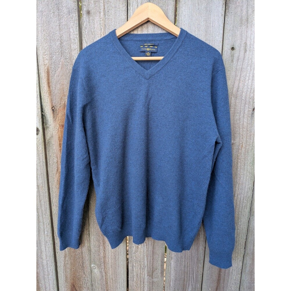 Club Room Cashmere Sweater Blue V Neck Medium 2-ply Cashmere